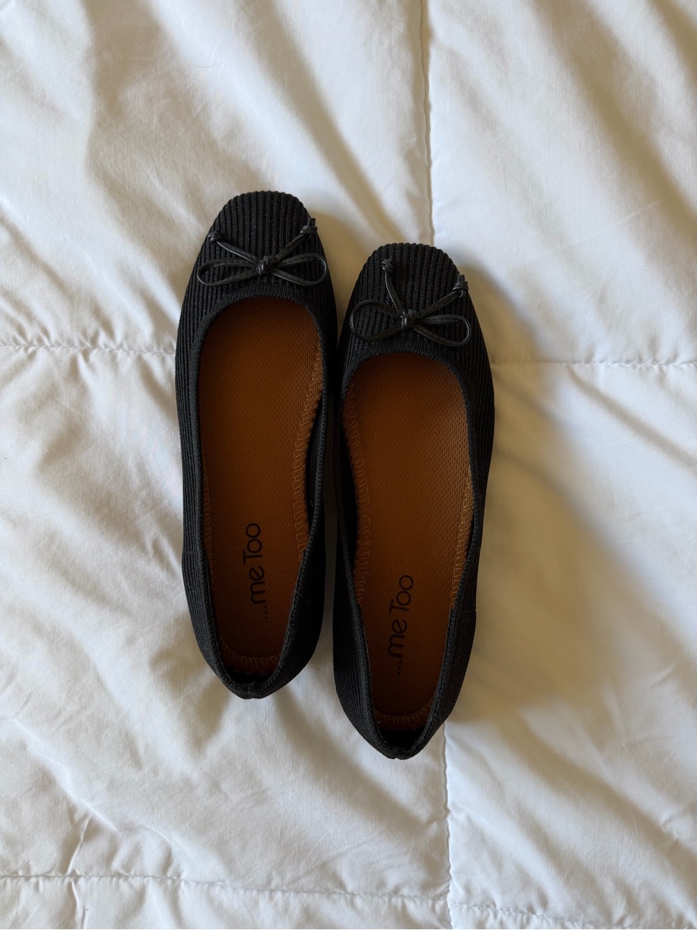 me too Black Knit Ballet Flats with Bow Accent